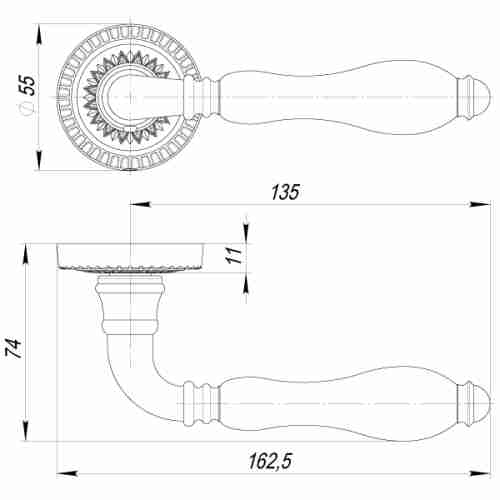 Комплект на 3 двери - Ручка дверная межкомнатная Armadillo Silvia CL 1 AS/LWP-109 античное серебро/беж. фарфор
